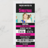 Roze Zwart Volleybal Ticket Verjaardagsfoto Kaart (Voorkant)