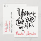 Roze & Zwart Vrijgezellenfeest Cup van Tea Party Uitnodiging Briefkaart (Voorkant / Achterkant)