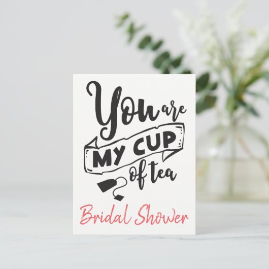 Roze & Zwart Vrijgezellenfeest Cup van Tea Party Uitnodiging Briefkaart (Staand voorkant)