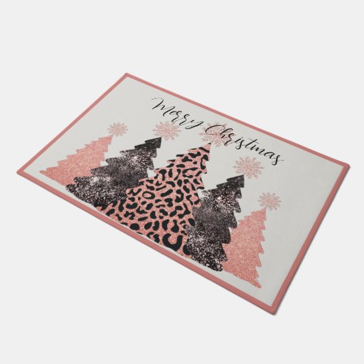  Roze Zwart Vrolijke Kerstbomen Vakantie Deurmat (Schuin)