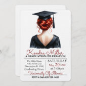 Roze & Zwart Waterverf Afstuderen Uitnodiging (Voorkant / Achterkant)