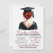 Roze & Zwart Waterverf Afstuderen Uitnodiging (Voorkant)