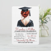 Roze & Zwart Waterverf Afstuderen Uitnodiging (Staand voorkant)