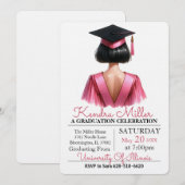 Roze & Zwart Waterverf Afstuderen Uitnodiging (Voorkant / Achterkant)