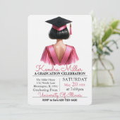 Roze & Zwart Waterverf Afstuderen Uitnodiging (Staand voorkant)