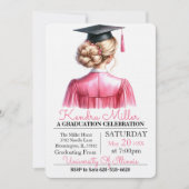 Roze & Zwart Waterverf Afstuderen Uitnodiging (Voorkant)