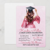 Roze & Zwart Waterverf Afstuderen Uitnodiging (Voorkant / Achterkant)