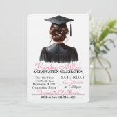 Roze & Zwart Waterverf Afstuderen Uitnodiging (Staand voorkant)