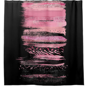 Roze Zwart Waterverf Glitter Folie Paint Strokes Douchegordijn