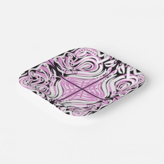 Roze zwart wit Abstract patroon Papieren Bordje (Gebogen)