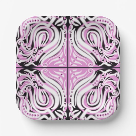 Roze zwart wit Abstract patroon Papieren Bordje (Voorkant)