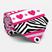 Roze, zwart & wit abstract zebra harten en stippen stropdas (Opgerold)