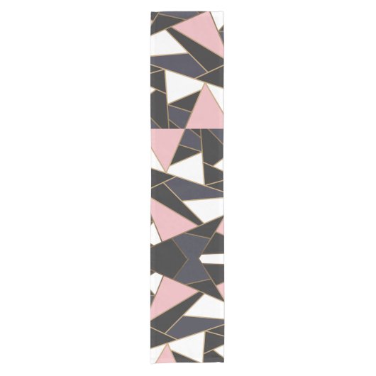 Roze Zwart Wit Abstracte Driehoeken Korte Tafelloper (Voorkant)