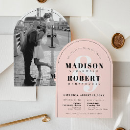 Roze Zwart & Wit Ampersand Photo Arch Wedding Kaart