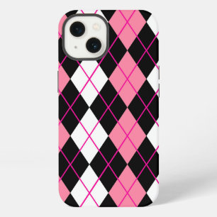 Roze Zwart Wit Argyle Diamant Design  iPhone 13 Hoesje