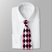 Roze Zwart Wit Argyle Diamant Ontwerp Stropdas (Gebonden)