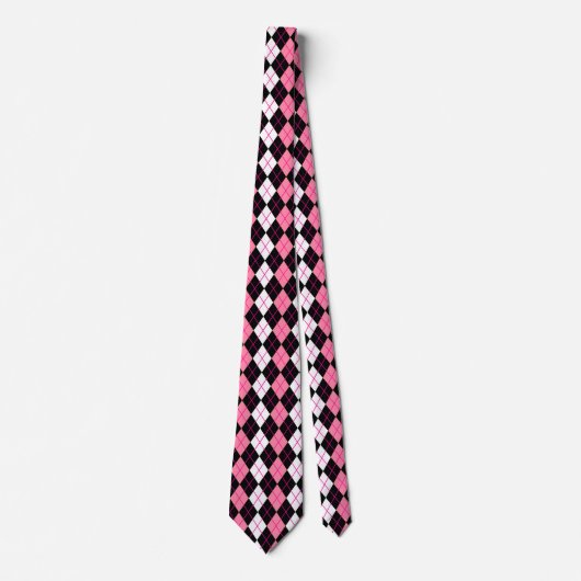 Roze Zwart Wit Argyle Diamant Ontwerp Stropdas (Voorkant)