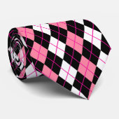Roze Zwart Wit Argyle Diamant Ontwerp Stropdas (Opgerold)