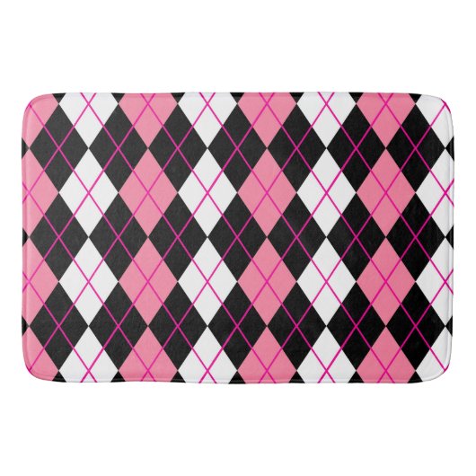 Roze Zwart Wit Argyle Diamond Design Badmat (Voorkant)