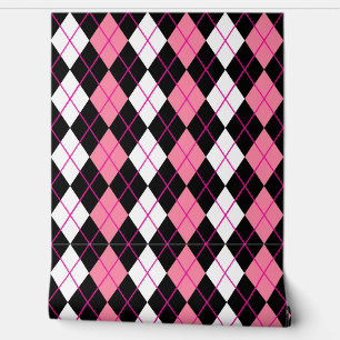 Roze Zwart Wit Argyle Diamond Design Behang
