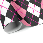 Roze Zwart Wit Argyle Diamond Design Cadeaupapier (Rol Hoek)
