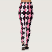 Roze Zwart Wit Argyle Diamond Design Leggings (Achterkant)