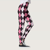 Roze Zwart Wit Argyle Diamond Design Leggings (Rechts)