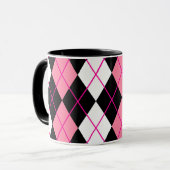 Roze Zwart Wit Argyle Diamond Design Mok (Voorkant links)