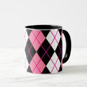 Roze Zwart Wit Argyle Diamond Design Mok (Voorkant rechts)