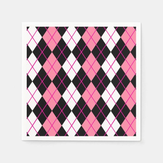 Roze Zwart Wit Argyle Diamond Design Servet (Voorkant)
