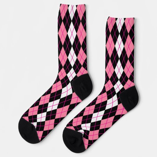 Roze Zwart Wit Argyle Diamond Design Sokken (Links)