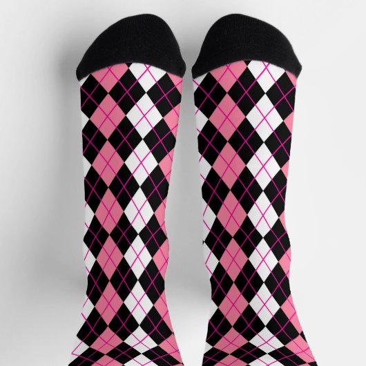 Roze Zwart Wit Argyle Diamond Design Sokken (Top)