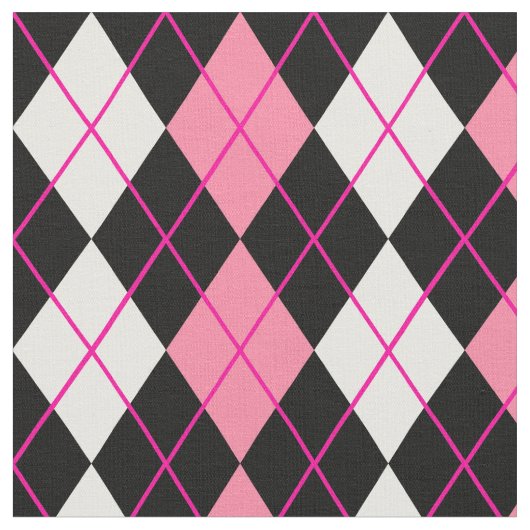 Roze Zwart Wit Argyle Diamond Design Stof (Close Up)