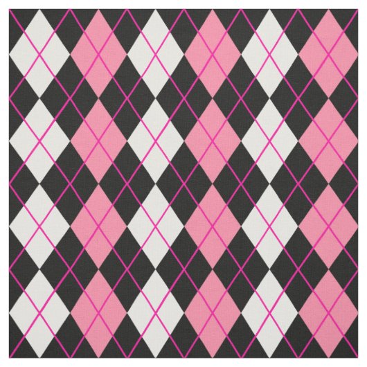 Roze Zwart Wit Argyle Diamond Design Stof (Swatch)