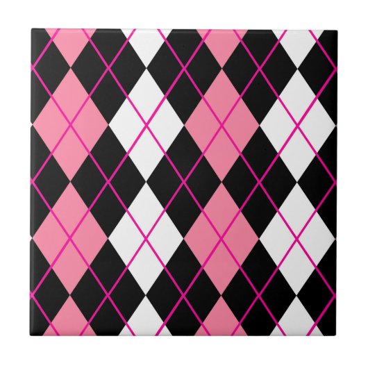 Roze Zwart Wit Argyle Diamond Design Tegeltje (Voorkant)