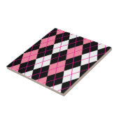 Roze Zwart Wit Argyle Diamond Design Tegeltje (Zijkant)