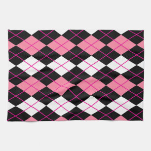 Roze Zwart Wit Argyle Diamond Design Theedoek