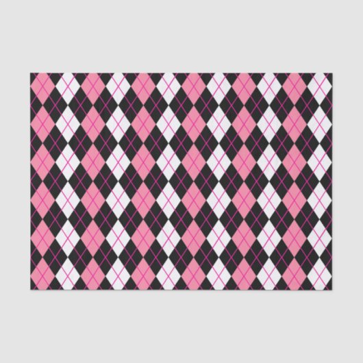 Roze Zwart Wit Argyle Diamond Design Tissuepapier (Voorkant)
