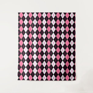 Roze Zwart Wit Argyle Diamond Design Wandkleed