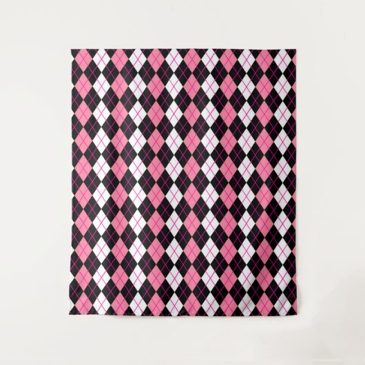 Roze Zwart Wit Argyle Diamond Design Wandkleed (Voorkant)