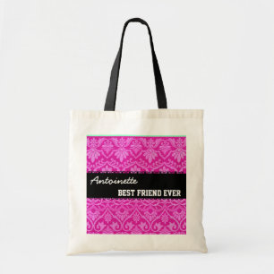 Roze zwart-wit Beste vriend ooit - Aangepaste naam Tote Bag