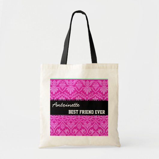 Roze zwart-wit Beste vriend ooit - Aangepaste naam Tote Bag (Voorkant)