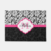 Roze zwart-wit bloemdamast deurmat (Voorkant)