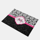 Roze zwart-wit bloemdamast deurmat (Schuin)