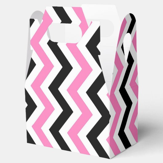 Roze zwart-wit chevron bruiloft bedankdoosjes (Geopend)