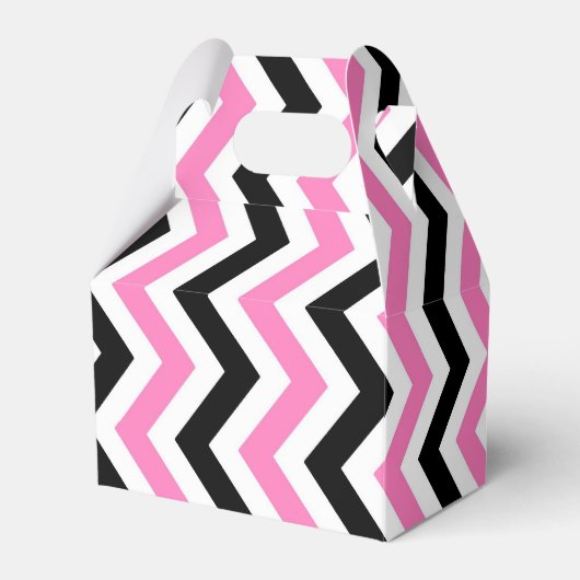 Roze zwart-wit chevron bruiloft bedankdoosjes (Voorkant Zijde)