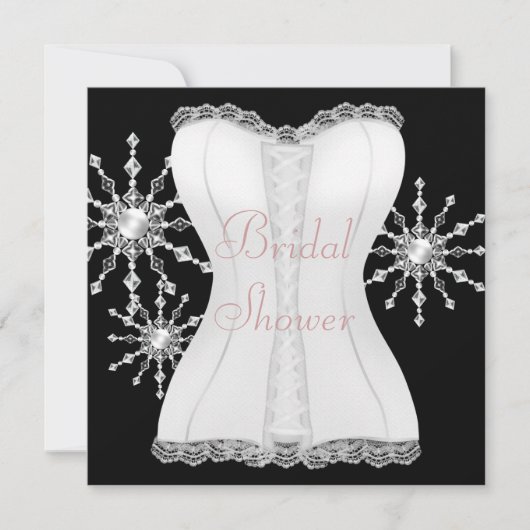 Roze Zwart Wit Corset Snowflakes Vrijgezellenfeest Kaart (Voorkant)