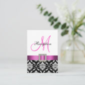 Roze Zwart Wit Damask Receptie Enclosure Kaart (Staand voorkant)