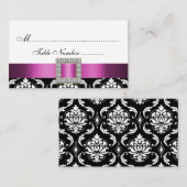 Roze Zwart Wit Damast Wedding Place Kaarten Plaatskaartje (Voorkant / Achterkant)