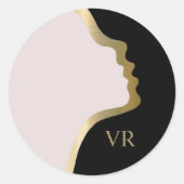 Roze zwart-wit en goudfaceMonogram, naam Ronde Sticker (Voorkant)